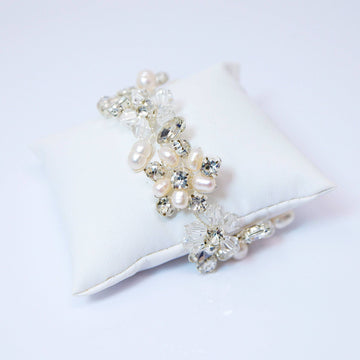 Swarovski Freshwater Pearl Floral Vine Leaves Bracelet, Statement Bracelet, Real Pearl Bracelet,Gift for her, Custom Gift.